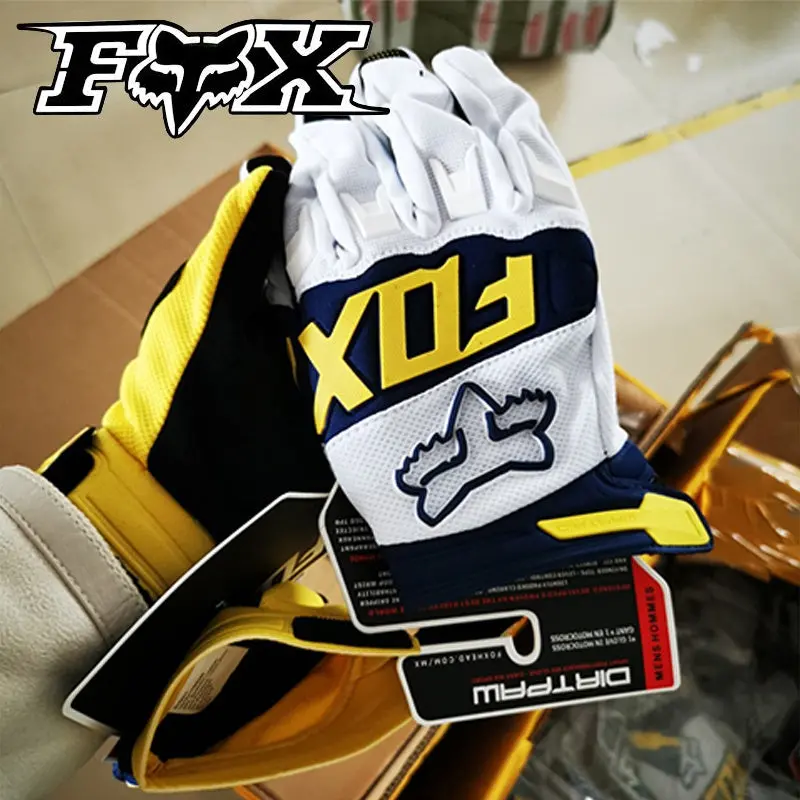 Dirtpaw Motocross Gloves  F.O.X  - White Blue Yellow 1