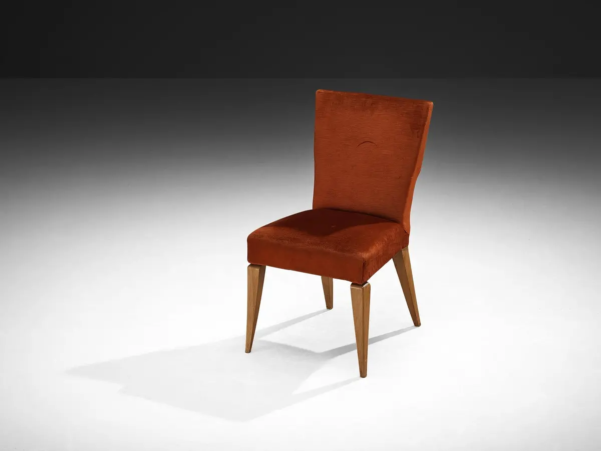 1950S Mid-Century Modern Chair In Cherry And Burnt Orange Velvet 1