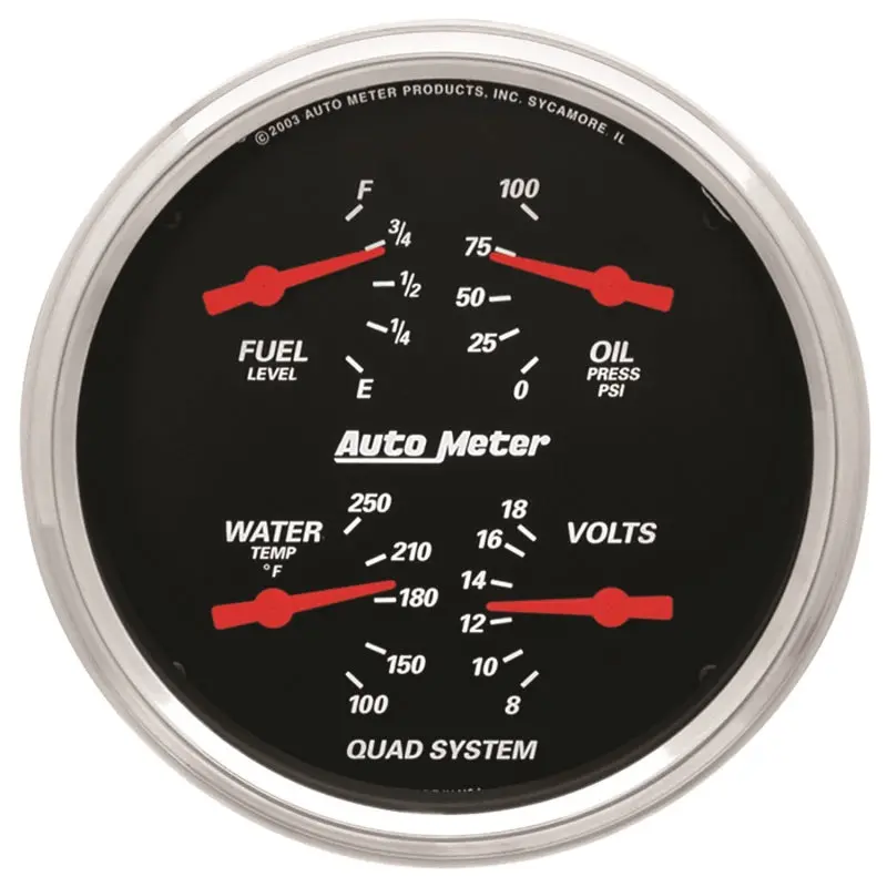 Autometer Quad-Mount 5-Inch Electric Fuel Level Gauge – 0–90 Ohm Range, Black Designer Housing 1