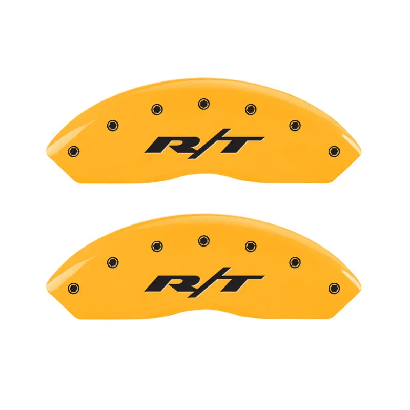 Mgp Engraved 4-Piston Caliper Covers – Front And Rear, Rt Yellow Finish With Black Chrome Accents 1