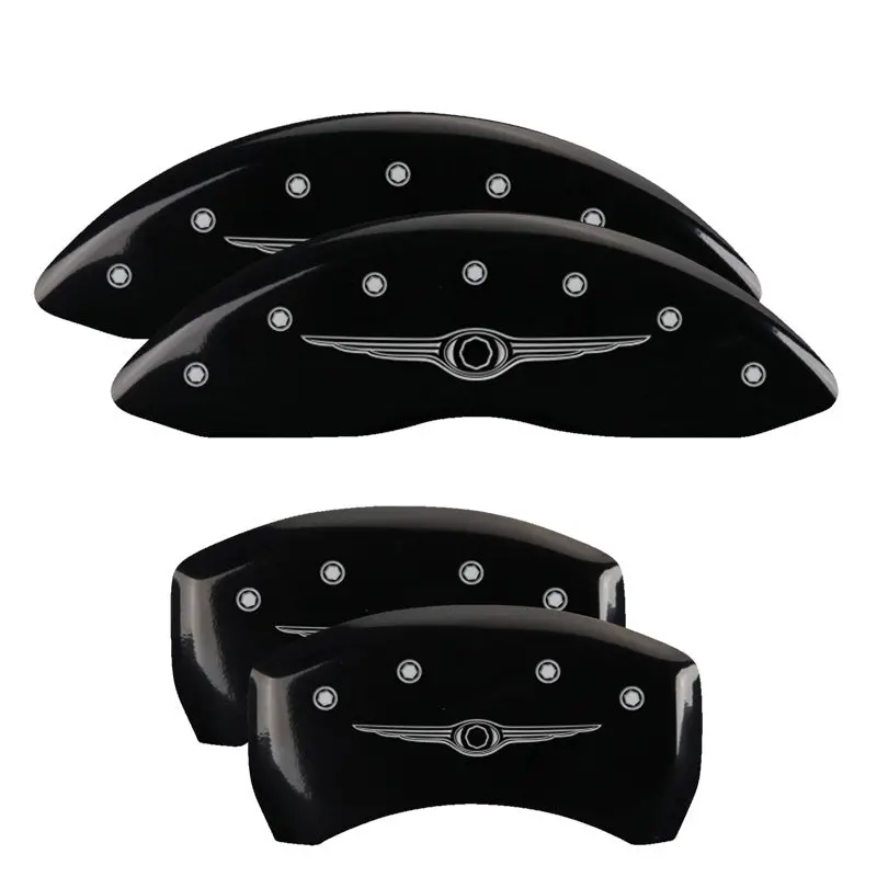 Mgp 4 Caliper Covers Engraved Front & Rear Style 1/Chrysler Wing Black Finish Silver Ch 1