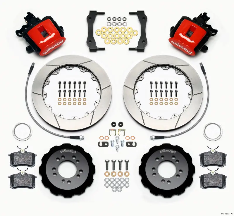 Wilwood Combination Parking Brake Rear Kit With Lines – 12.88" Red Calipers For 2013+ Ford Focus St 1
